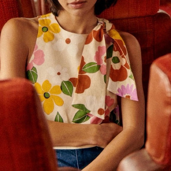 Sezane Floral Cream Top with Multicolor Blooms - Picture 9 of 14